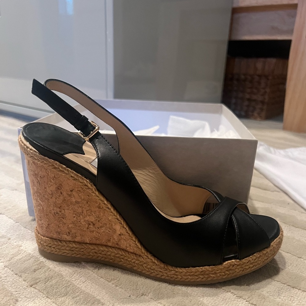 Jimmy Choo Black Peep Toe Wedges- size 39 US 8